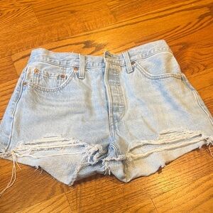 Levi's Premium 501 Light Blue Frayed Jean Shorts